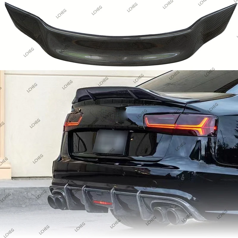 ل 2012 -2018 أودي A6 S6 C7 ألياف الكربون الخلفي سبويلر الجذع الجناح GT R نمط جودة عالية مادة ألياف الكربون الحقيقية المفسد #4