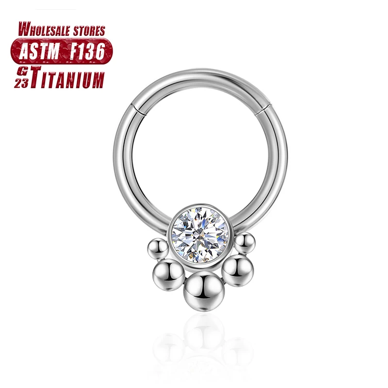 G23 Titanium Piercings Cartilage Tragus Earrings Zircon Nose Rings Septum 16G Hinged Section Helix Jewelry for Woman Accessories