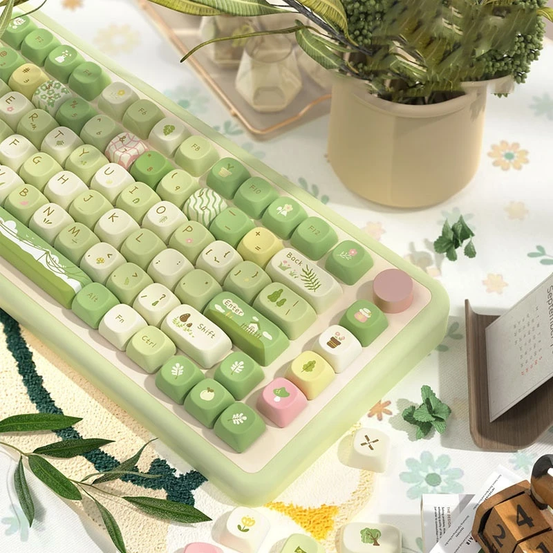 Mountain Stream Ono Theme Mechanical Keyboard Key Cap Mca Profile 145keys Cute Green Key Cap Pbt Material Keycaps Pc Accessory