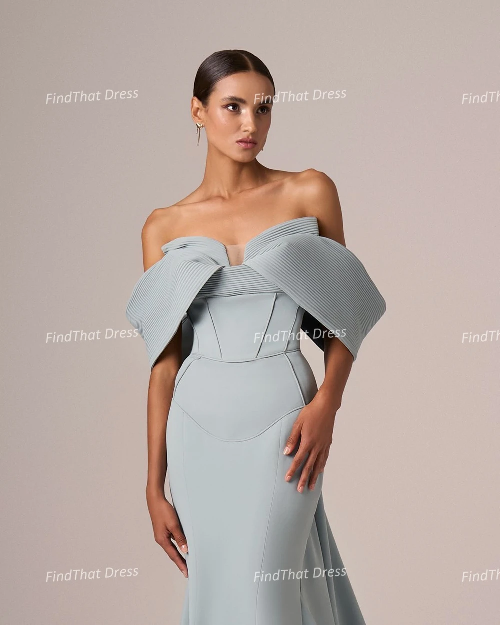 

Customized Modest Off Shoulder Ruched Sexy Mermaid Backless Formal Evening Dress Floor Length Party Dress with Sweep Court