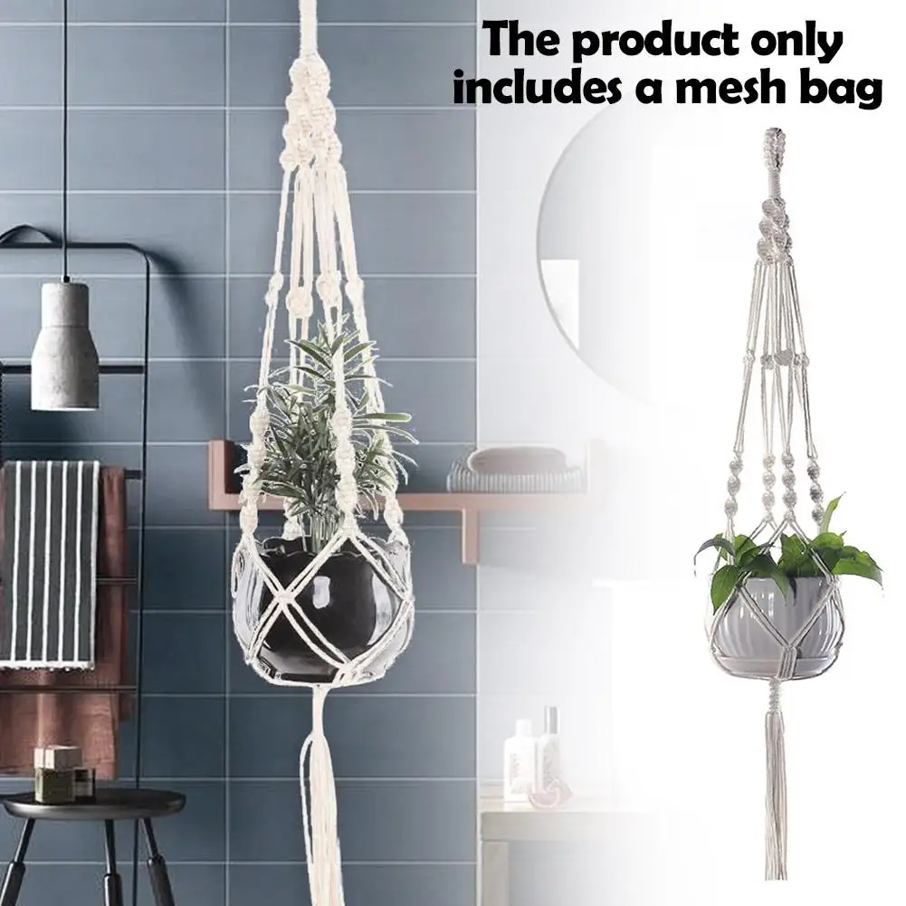 

105cm Braided Rope Hanging Basket Flower Pot Straw Hanger Decor Accessories Craft Holder Macrame Net Garden Balcony Plant I2B6