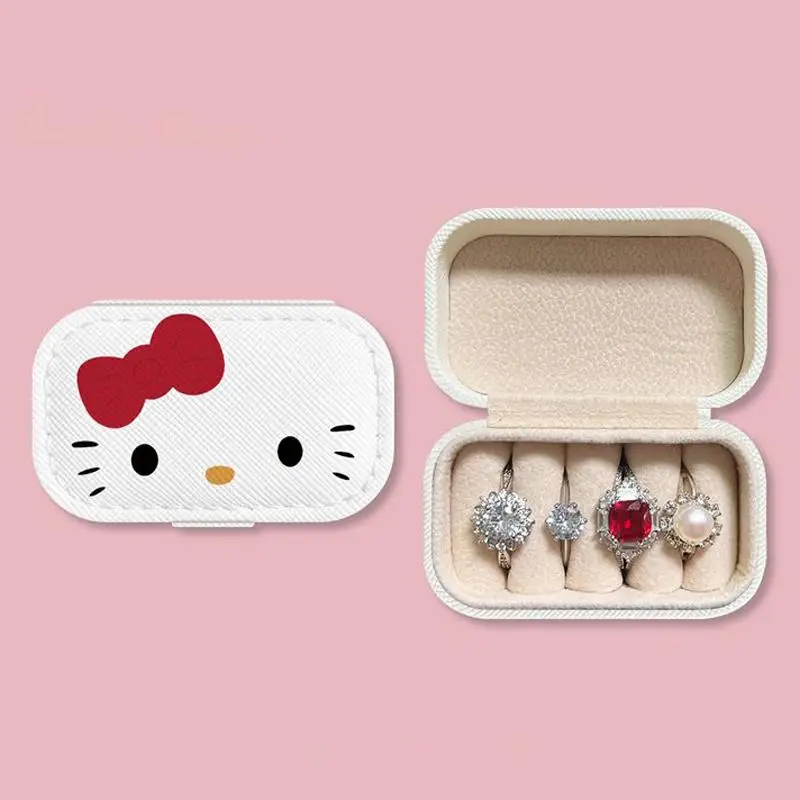 New hello kitty Jewelry Box make up female kawaii mini travel ring earrings Storage 20th anniversary Cartoon gift girl Portable