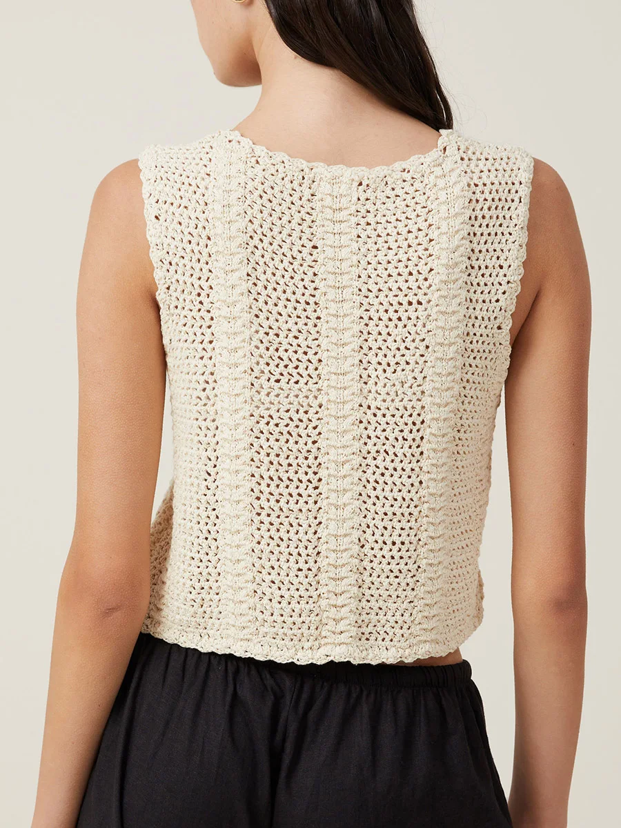 Women s Tie Front Crochet Vest Fitted Hollow Out Deep V Neck Sleeveless Crop Tops Casual Summer Streetwear