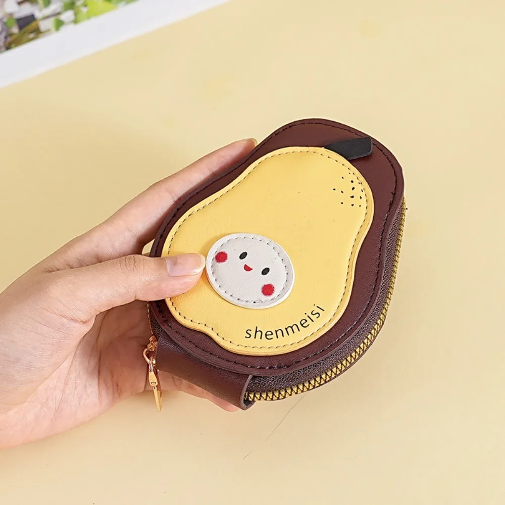 

Korean Style PU Leather Card Case Cartoon Pear Shape Large Capacity ID Card Holder Zipper Closure Slim Multi-slot Card Case