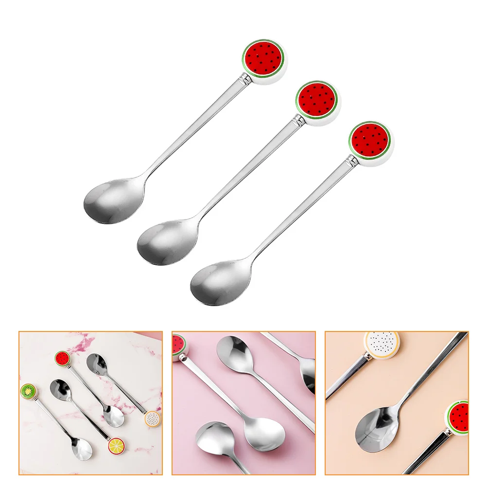 

3pcs Stainless Steel Watermelon Spoons Reusable Dessert Coffee Mixing Serving Utensils Premium Silicone Bright Colors Home