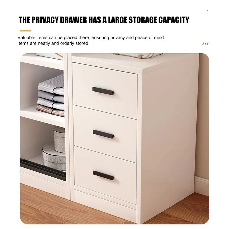 خزانة ملابس من الخشب الصلب مع بابين و3 أدراج، خزانة غرفة نوم قوية، تخزين واسع، سهل التجميع #5