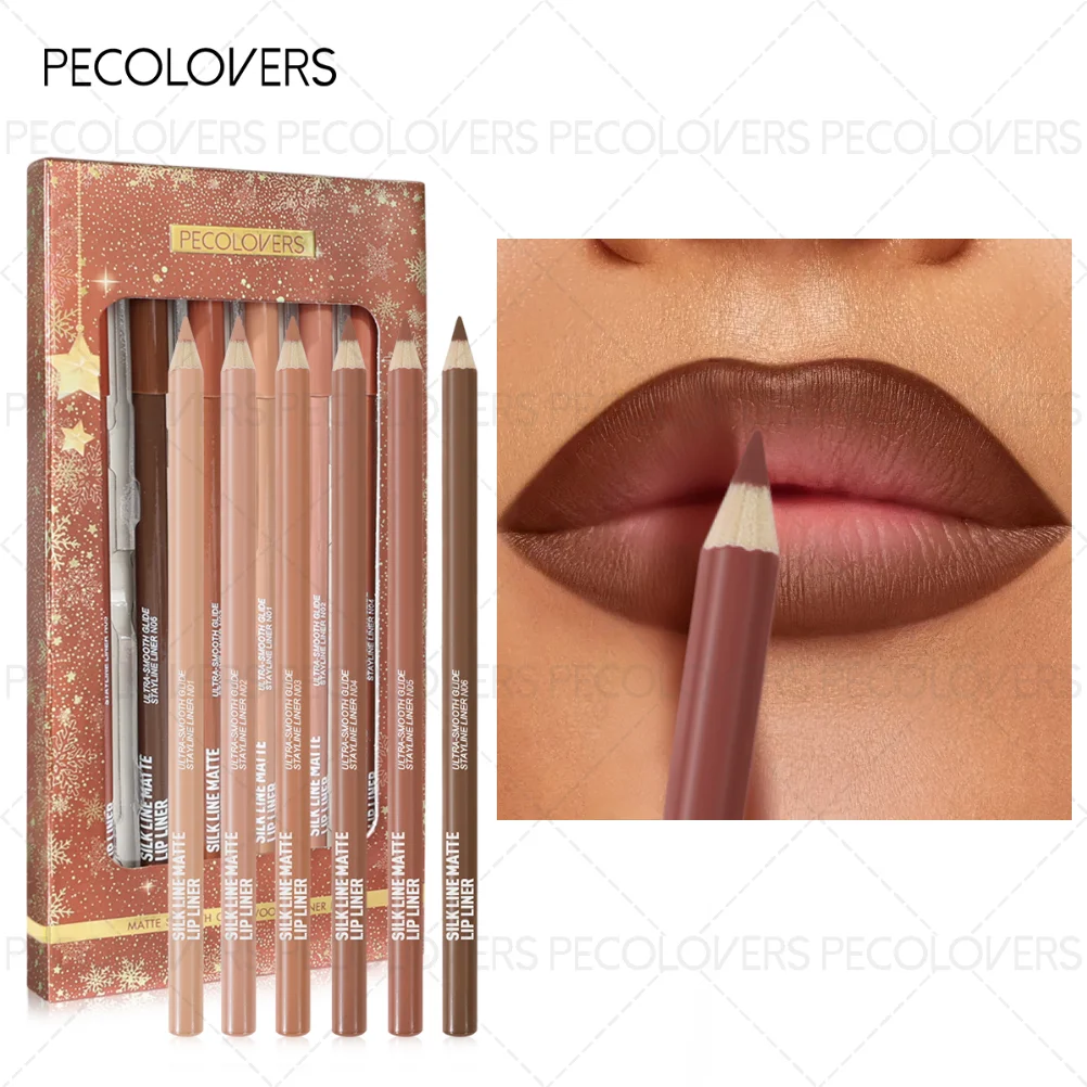 6 unids/caja delineador de labios mate, desnudo y duradero, adecuado para maquillaje diario, una excelente opción para dar regalos, Navidad