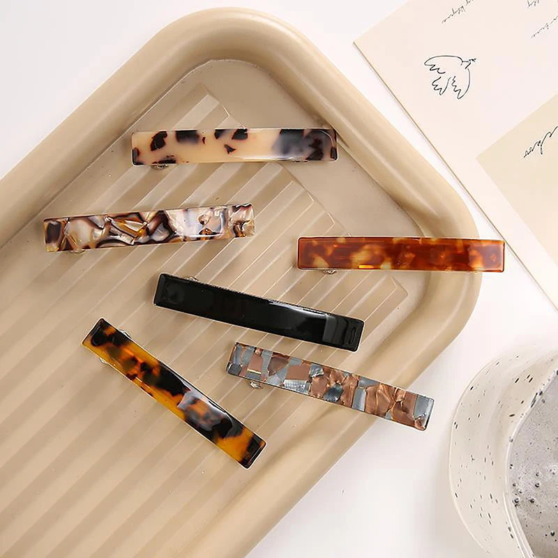 Elegant Leopard Hair Clips Acetate Vintage French Hairpin Colorful Geometric Marble Spring Clips Simple Fashion Hair Accessories