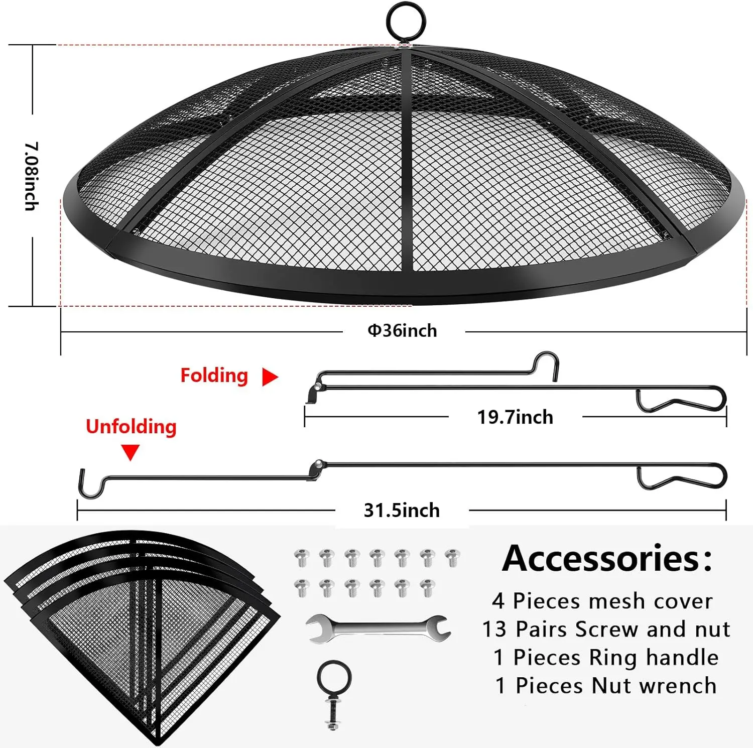 

Fire Pit Spark Screen, Fire Pit Screen 36 Inch Round with Handle & Poker, Collapsible Heavy Duty Mesh Fire Pit Cover·Hot Sale