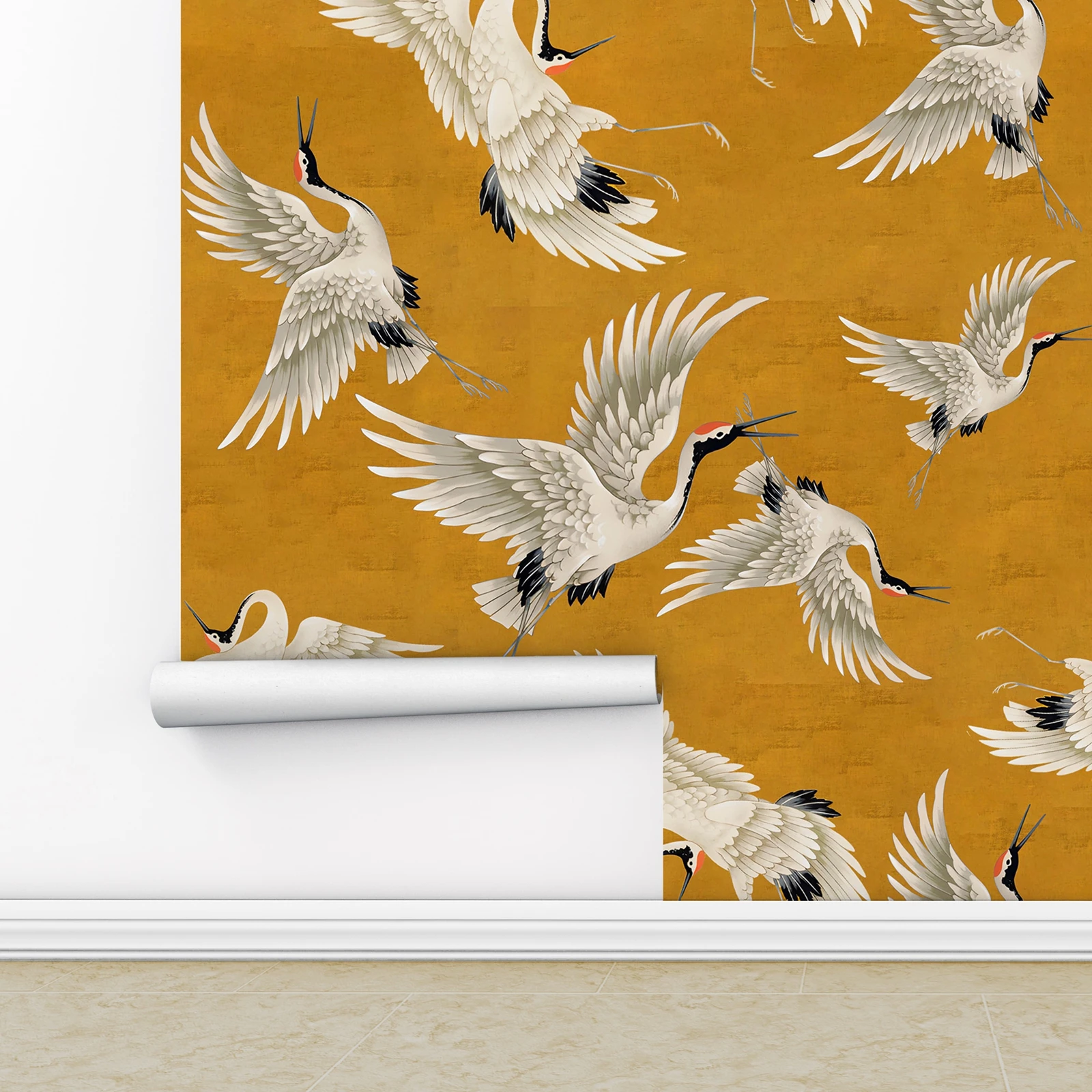 ملصقات حائط لطيور الرافعة الصينية، ورق حائط ذاتي اللصق من هيرون، ديكور منزلي للطيور الصينية لغرفة فاخرة، 50*300 سم #3