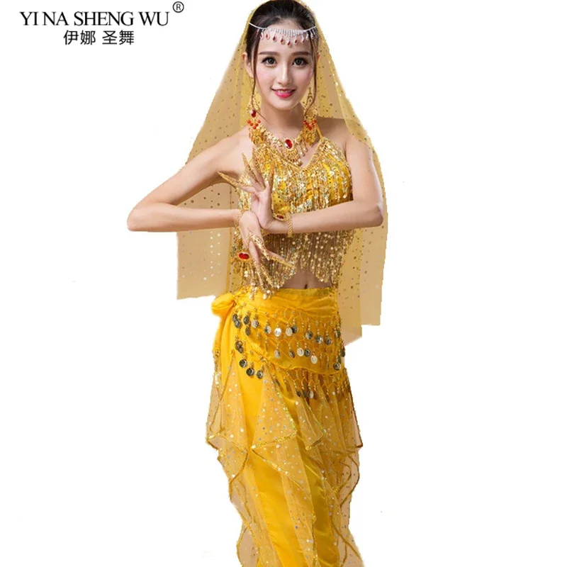 

Женский костюм для танцев Болливуд, индийский женский танец живота, индийское платье Болливуда, костюмы для взрослых, комплект 2/3/8 предметов