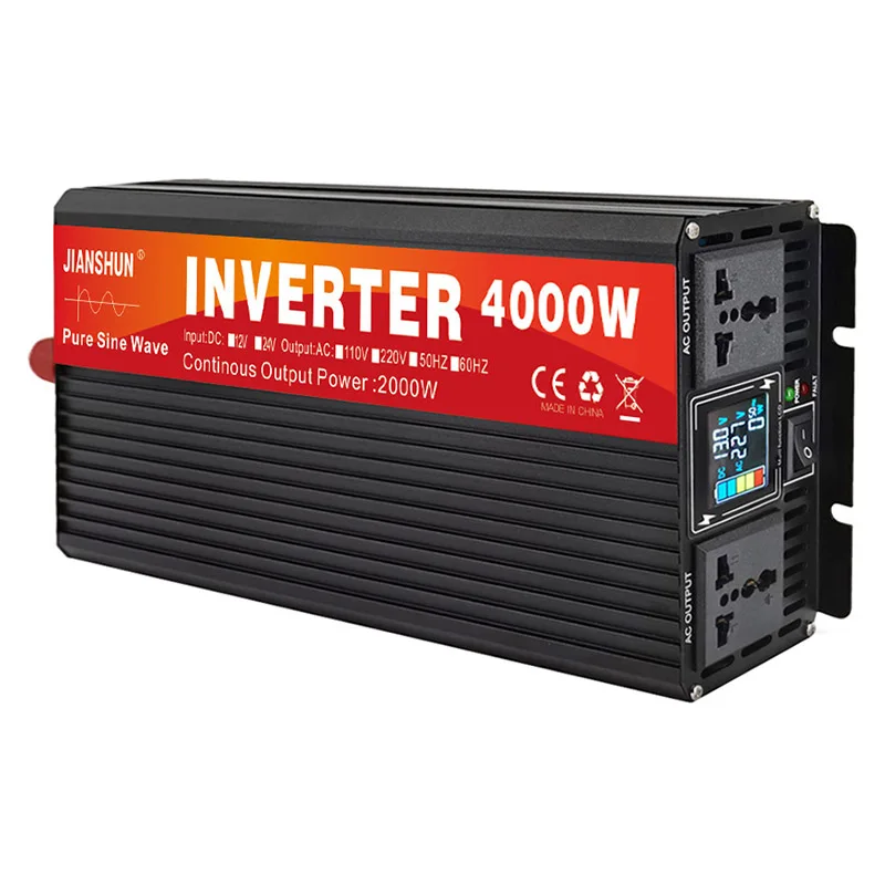 Pure Sine Wave Inverter 3000W 4000W 5000W Double Socket LCD Display DC 12V 24V To AC 220V Voltage Converter Power Supply