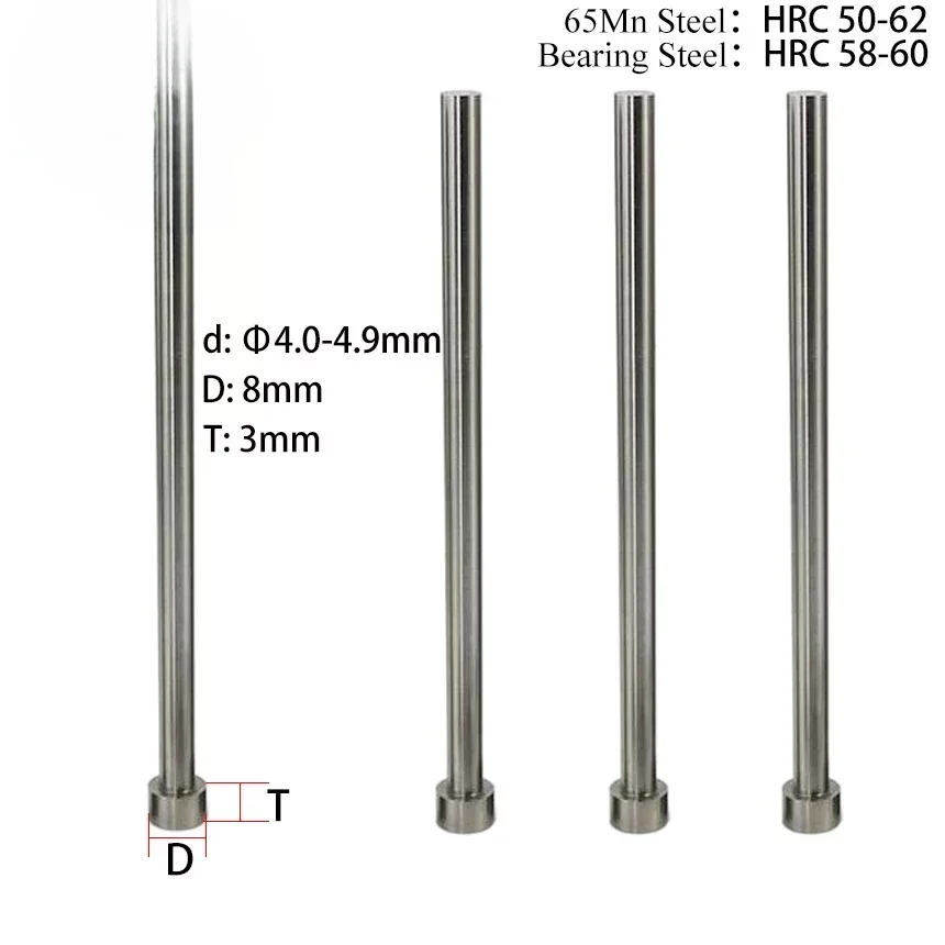 4*60/80/100/125/150/180/200/250/300/350/400/450mm 65Mn Round Tip Plastic Injection Component Mold Straight Punching Ejector Pin