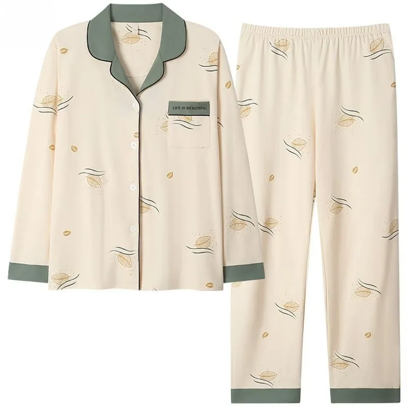 Pyjama en pur coton à manches longues pour femme, vêtements d'intérieur décontractés, vêtements de nuit confortables, vêtements de nuit simples, haut de gamme, grande taille, printemps, automne, 2024