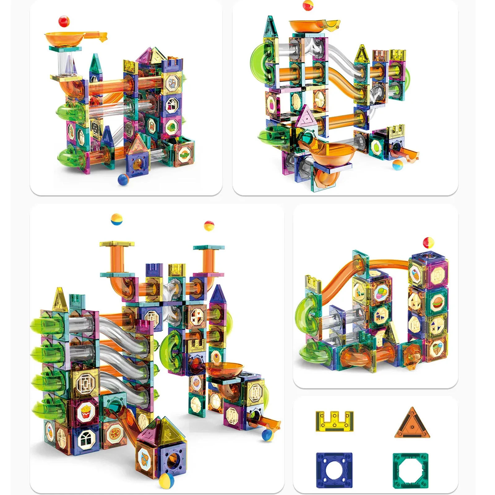 

94~160 pcs DIY Slide Track Ball Magnetic Sheet Building Blocks Magnetic Tiles 3D Clear Educational STEM Toys Gift for Kids