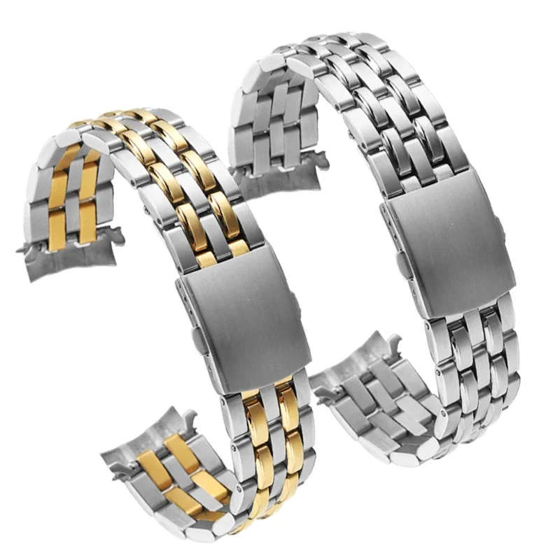 

Arc mouth stainless steel wristband for Swiss plum blossom curved universe series 777 787 folding buckle watchband men's 19mm 20