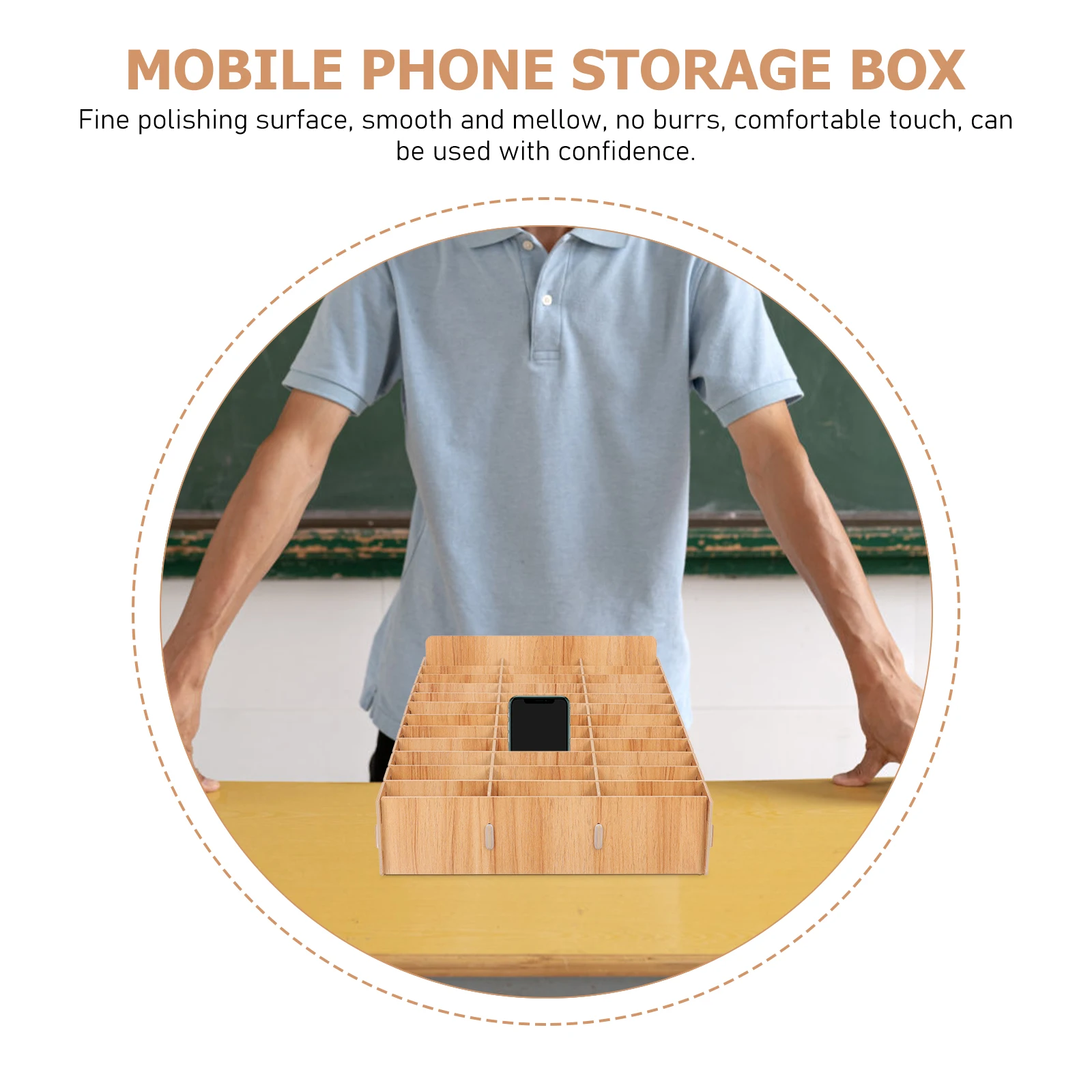

Multi-Grid Phone Box Wooden Desktop Holder Classroom Office Storage Case Cellphone Container Multi-Function Organizer Sticker