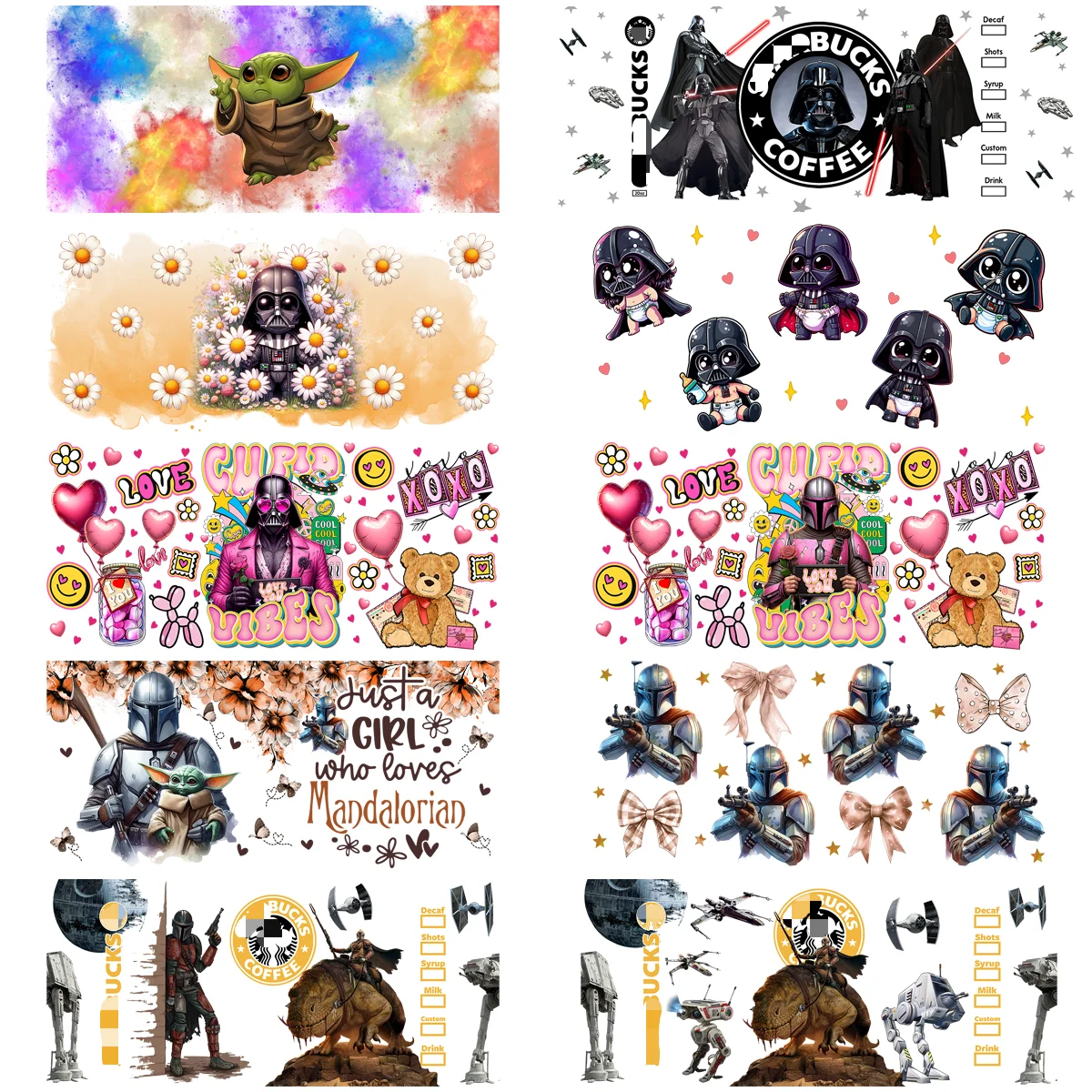 

10 sheets cartoon series easy peel waterproof DIY sticker 3D transfer uvdtf crystal sticker 16 oz uvdtf cup wrap sticker