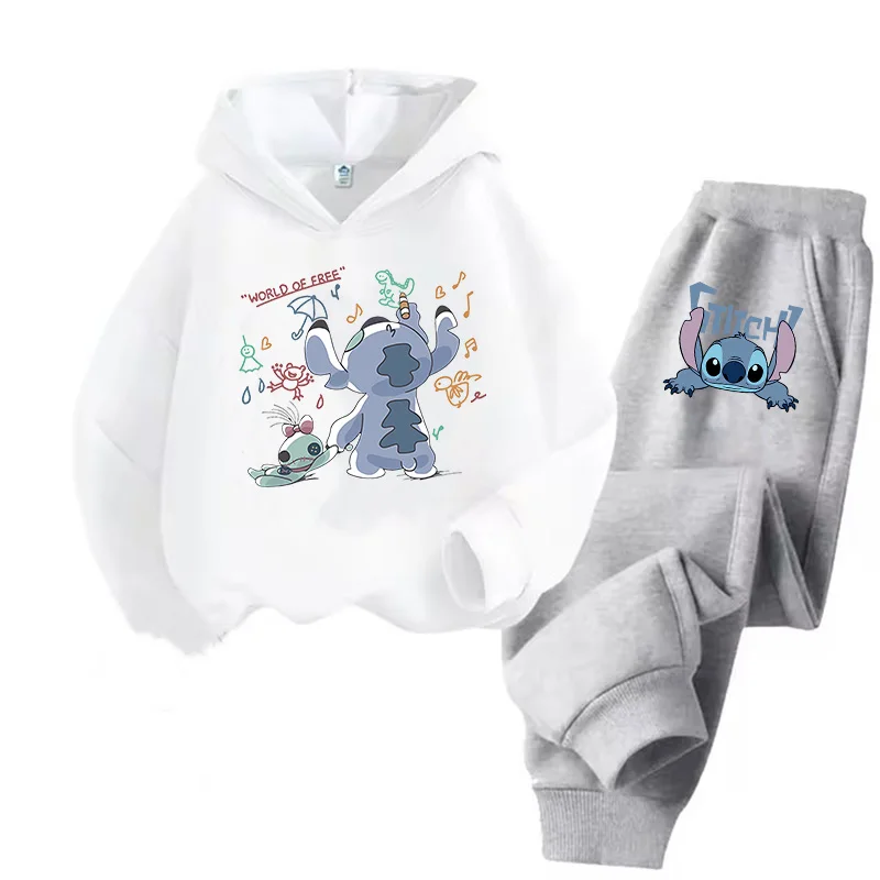 Fashion 2pcs Set Clothing Lilo and Stitch Hoodie Kids Children Long-sleeves Girls Sweatshirt + Pants Sets Baby Boy Clothes