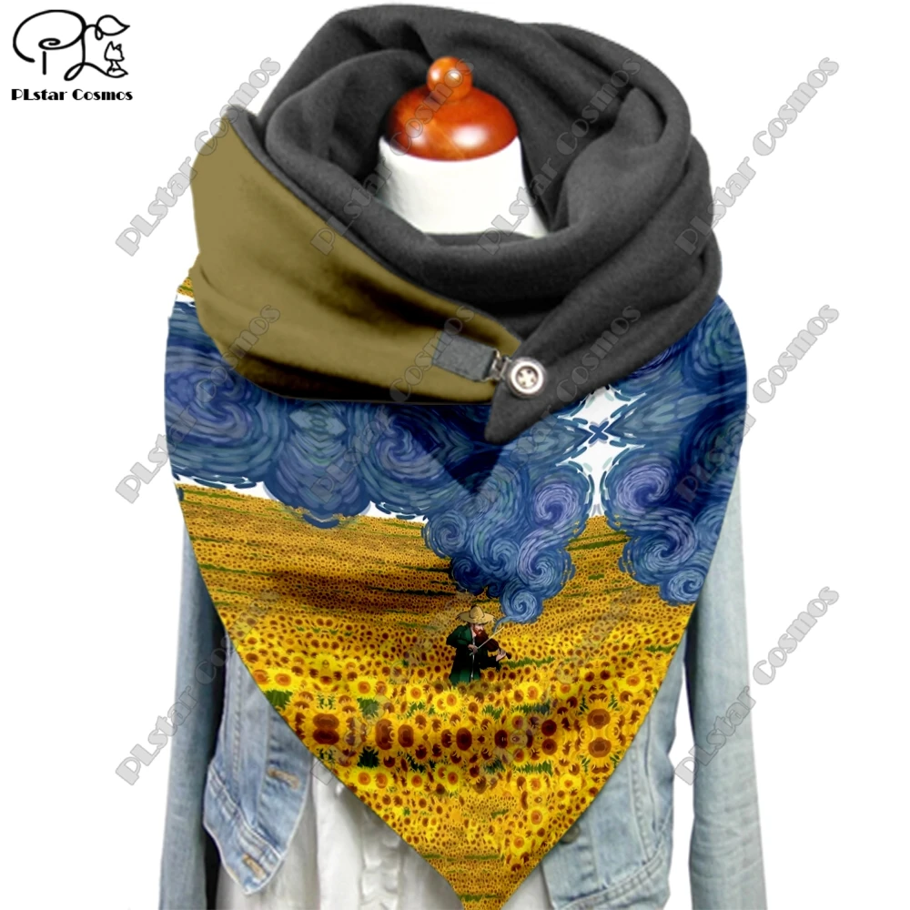 

PLstar Cosmos 3D printed retro gradient art pattern printed warm shawl scarf spring and winter large triangle scarf X-5