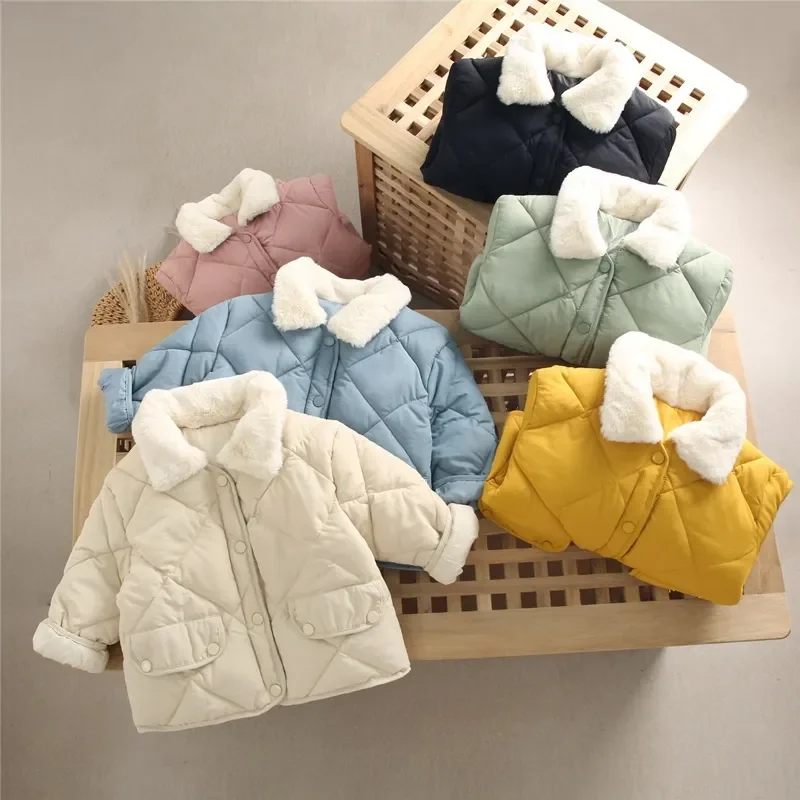 2022 New Winter Children's Warm Cotton Jackets Girls Clothes Kids & Babies Rabbit Fur Collar Coats Korean Style Girls