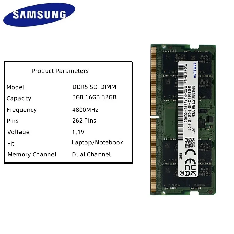 Imagem -02 - Samsung Laptop Memoria Ddr5 32gb 16gb 8gb Ram 4800mhz Pc534800 1.1v 262 Pin para Notebook Computador Ram Pcs