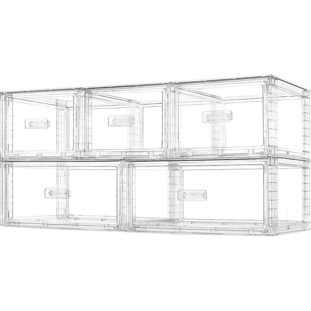 5 Pack Large & Medium Stackable Der Organizer Set, Easy Assembly Clear Plastic Storage Cabinet, Durable Drer or Closet, Bedroom,