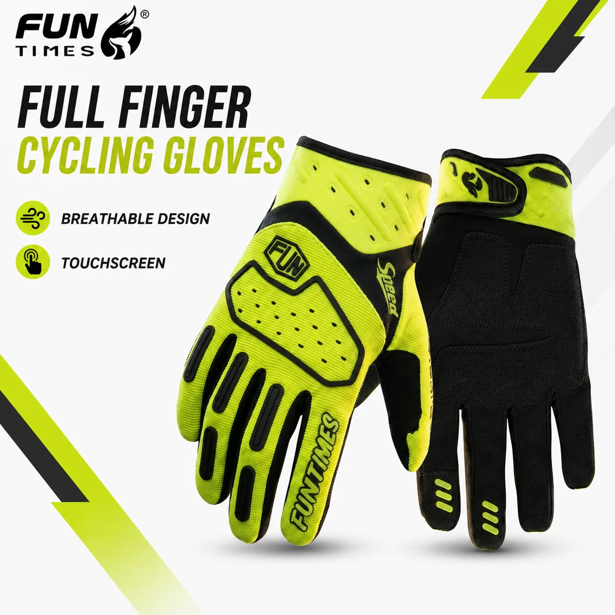 FUNTIMES Full Finger Cycling Gloves Breathable Touchscreen Anti-Slip High Visibility Bicycle Gloves for Outdoor MTB Bike Cycling