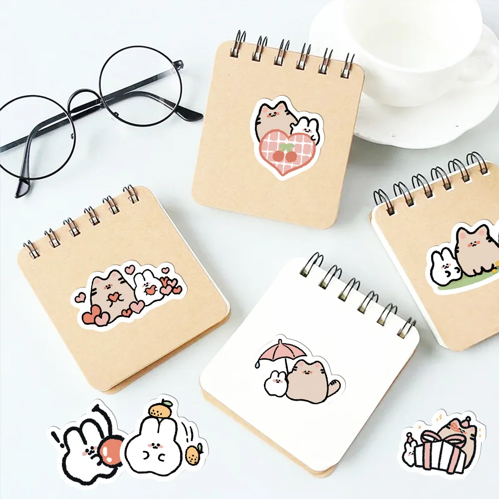 50pcs Cartoon Cute Cat Bunny Series Graffiti Stickers Suitable for Helmets Desktop Wall Decoration DIY Sticker Pack Wholesale