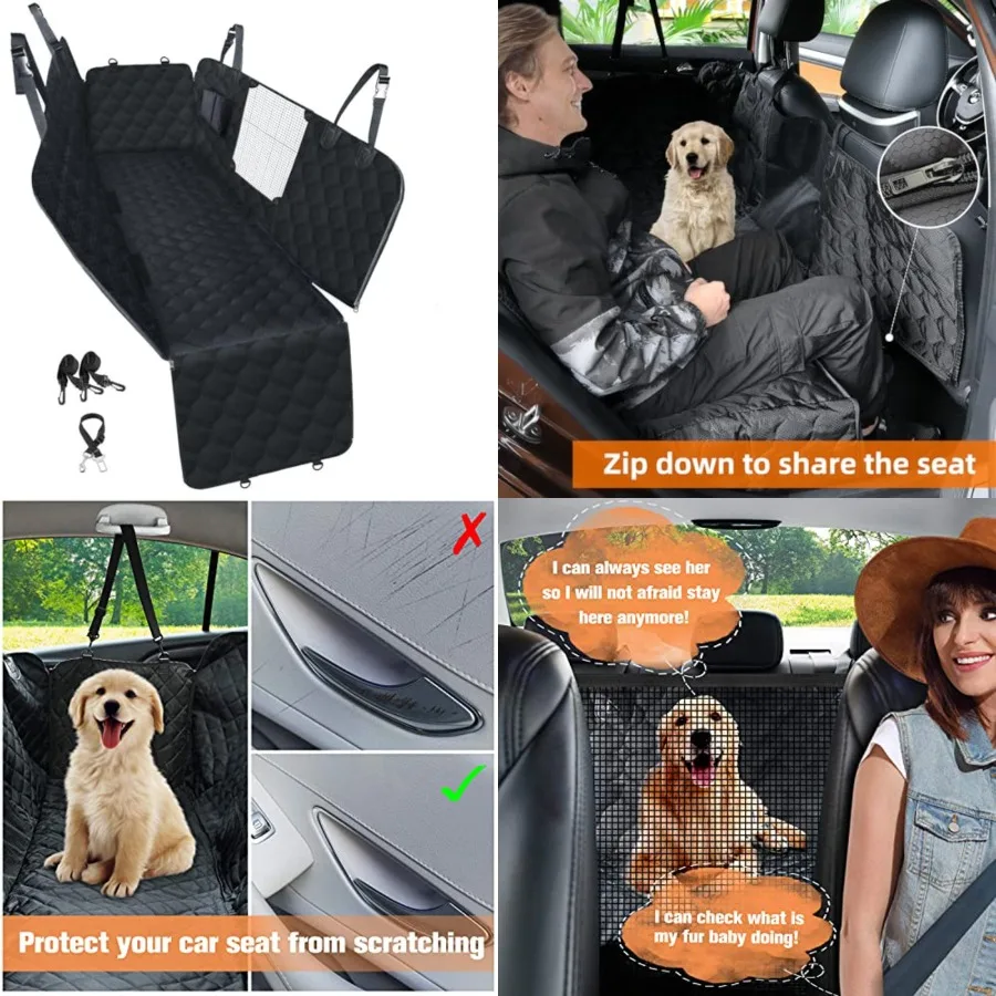 

Dog Car Seat Cover with Mesh Window, 100% Waterproof Pet Seat Cover for Back Seat, Scratchproof Dog Hammock for Cars, Trucks, S