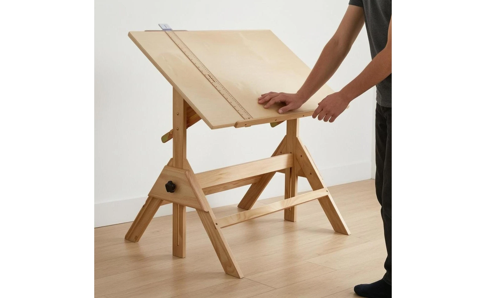 Adjustable Drafting Table L-Shaped Drafting Ruler Included Wooden Drafting Table Tilting Art Desk Built-in Ruler