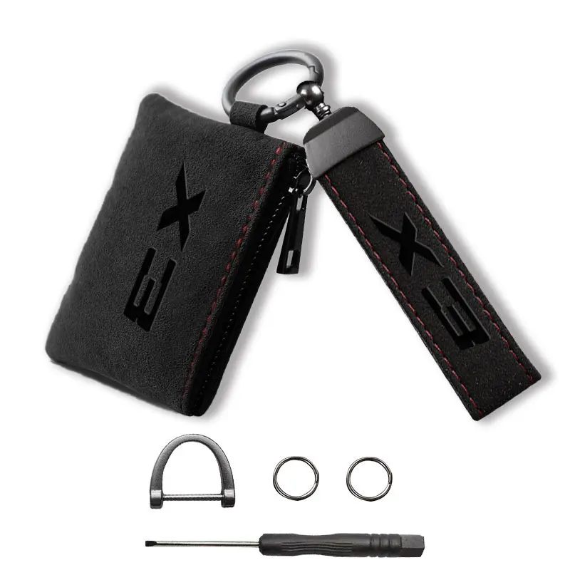 Suede Leather Car Key Case Full Cover Protection Shell Bag Exclusive Keychain key case with 3D logo For Bmw X3 Car Accessories