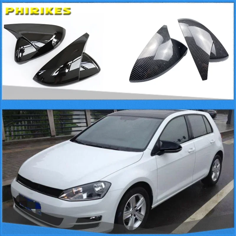 

2PCS Mirror Covers Caps RearView Mirror Case Cover For VW Golf MK7 7.5 GTI 7 7R Carbon Bright Black Cover car accessory