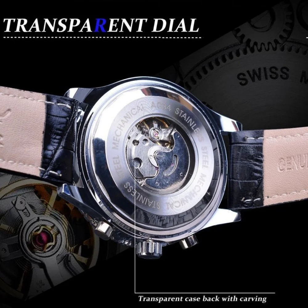 Multifunctional Three-Eye Six-Hand Men's Mechanical Watch with Automatic Winding, Dual-Purpose for Business and Sports, Large Dial Men's Wristwatch, Light Luxury Waterproof Leather Strap, Tough-Guy Trendy Versatile Style, Suitable for Workplace, Commuting, Outdoor Activities, and Dating, High Popularity and Hot-Selling Item, Precise Timekeeping, High Aesthetic Value, Men's Daily Wear, Gift-Giving, High-End Light Luxury Watch