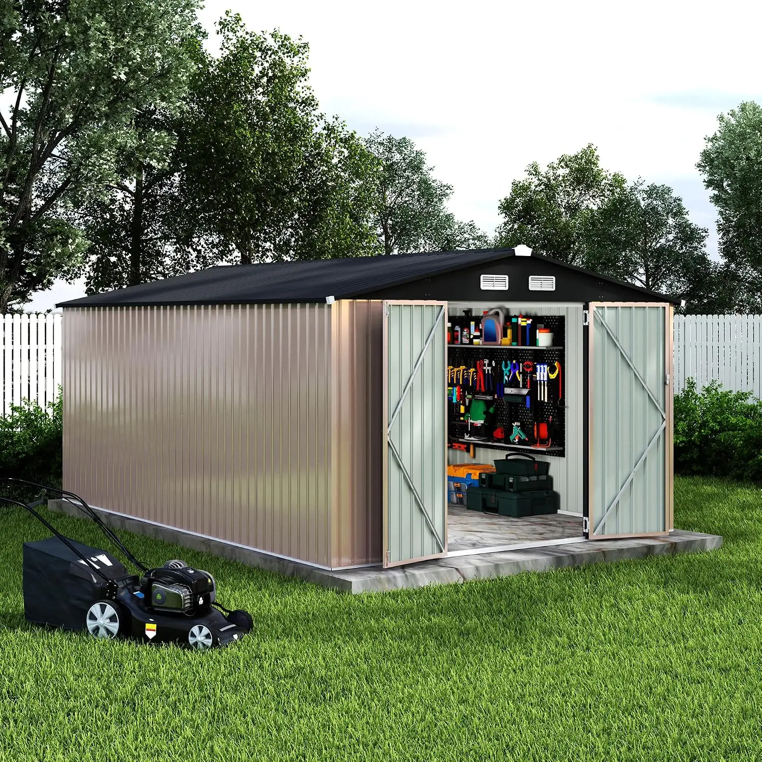 10x14 ft Metal Outdoor Storage Shed, Lockable Door & Air Vent, Yard/Garden Tool Shed for Backyard Patio Lawn, Customized