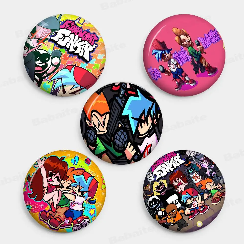 F-Friday Night Funkin 58mm Cute Anime Figure Icon Badge Handmade Tinplate Brooch for Backpack Clothes Chest Ornament Gifts