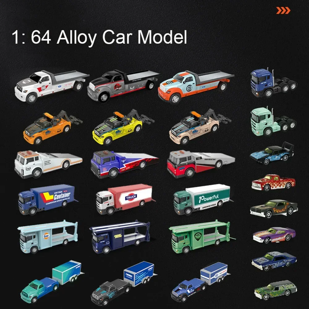 1: 64 Scale Container Trailer Cars Alloy Toy Diecast Models Wheel Pull Back Flatbed Transport Vehicles for Boys Educational Toys