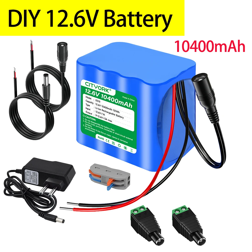 CITYORK 12.6V Battery 10400mAh Li-ion Rechargeable 12V  3S4P DIY Battery Pack for DC 12V Cam Monitor Alarm Systems CCTV Camera