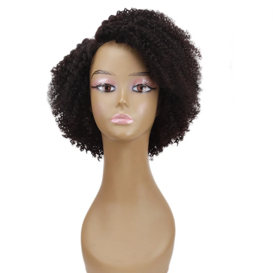 Trueme 180% Pixie Cut Afro Kinky Curly Wig Short Kinky Curly Human Hair Wigs Brazilan Right Part Human Hair Lace Wig With Bangs