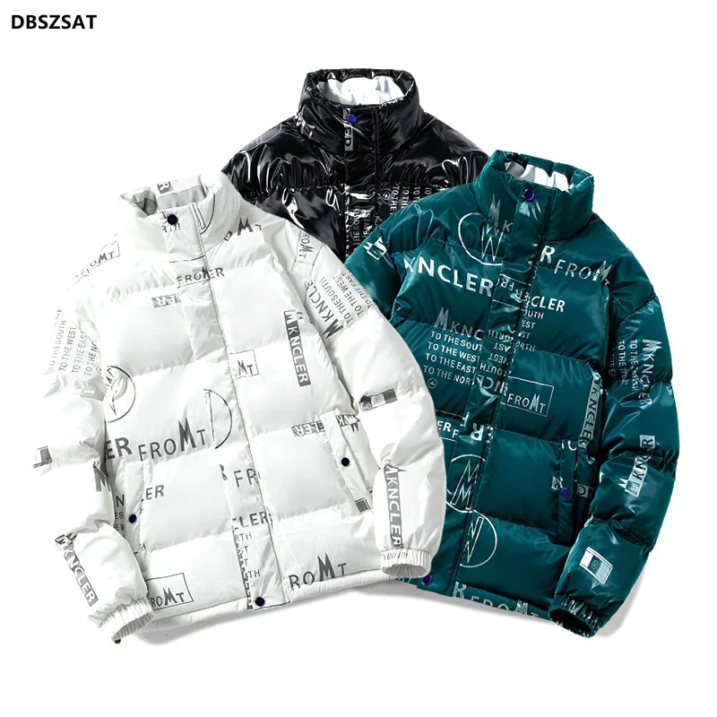 Chaqueta acolchada de gran tamaño para hombre, Parka con estampado de estilo coreano, brillante, color blanco y negro, para otoño e invierno, 2022