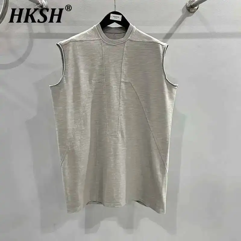 HKSH Summer Spring New Men's Tide Bamboo Joint Cotton Thick Panel Knitted Loose Casual Sleeveless T-shirt Chic Dark Vest HK0367