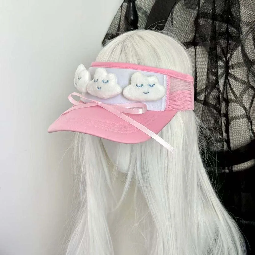 Lolita Pink Sweet Cute Bow Tie Cloud Empty Top Hat Women Summer Sun Protection Outing Breathable Baseball Cap