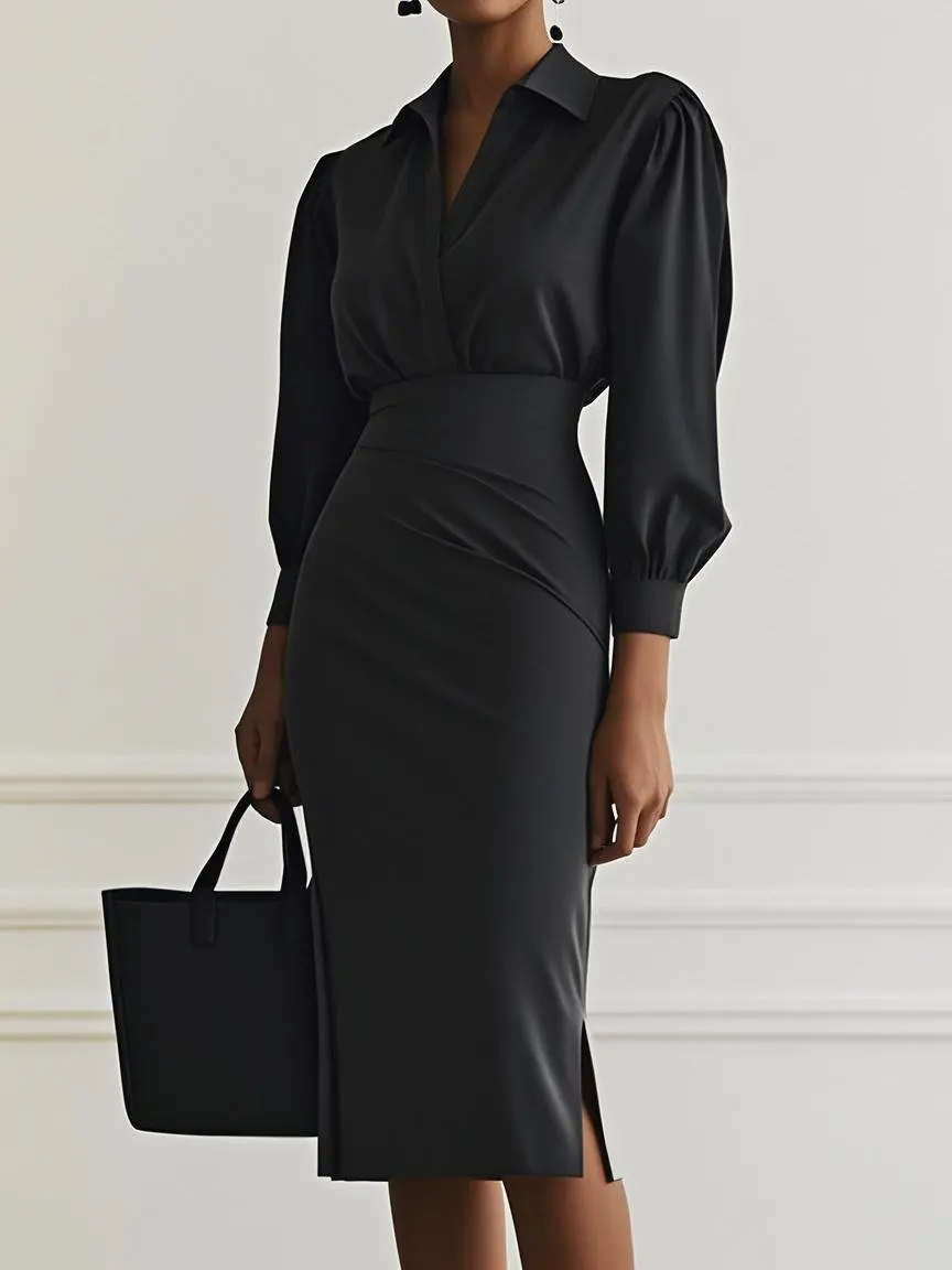 

Temperament Slim Fit Women's Dress 2025 Autumn New Sexy Long Sleeve Shirt Dress For Women Bodycon Solid Color Office Lady Dress