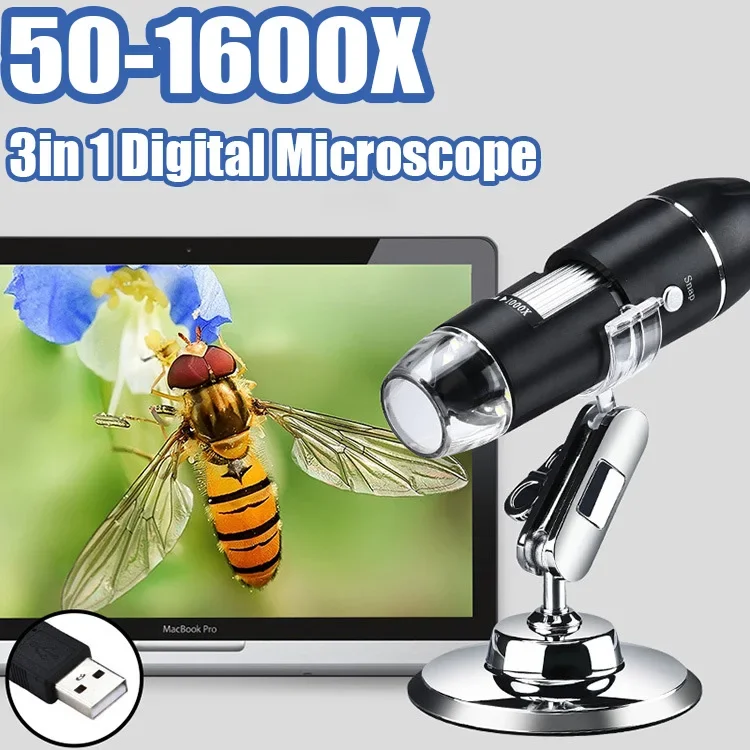 1600X 3in 1 Digital Microscope Camera Portable Electronic Microscope For Soldering LED Magnifier Type-C USB Charge Magnifier