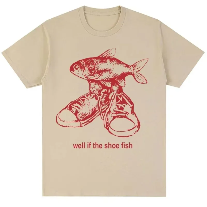 Funny Shoe Fish Expression Package Retro T-shirt Y2K Harajuku Creative Women's T-shirt Summer Casual T-shirt Street Trend Y2K