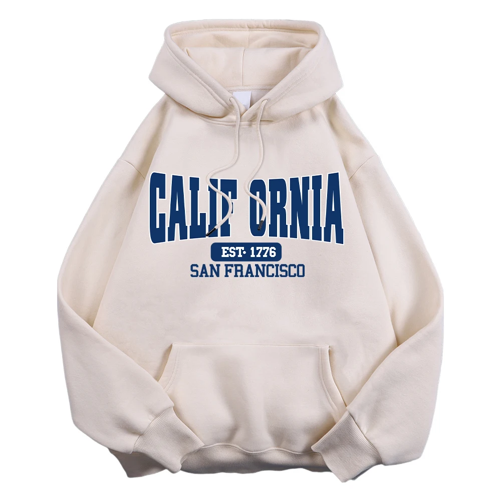 Autumn Winter Womens Hoodies California Est 1776 San Francisco Printed Sweatshirt Warm Fleece Comfortable Pullover Casual Tops