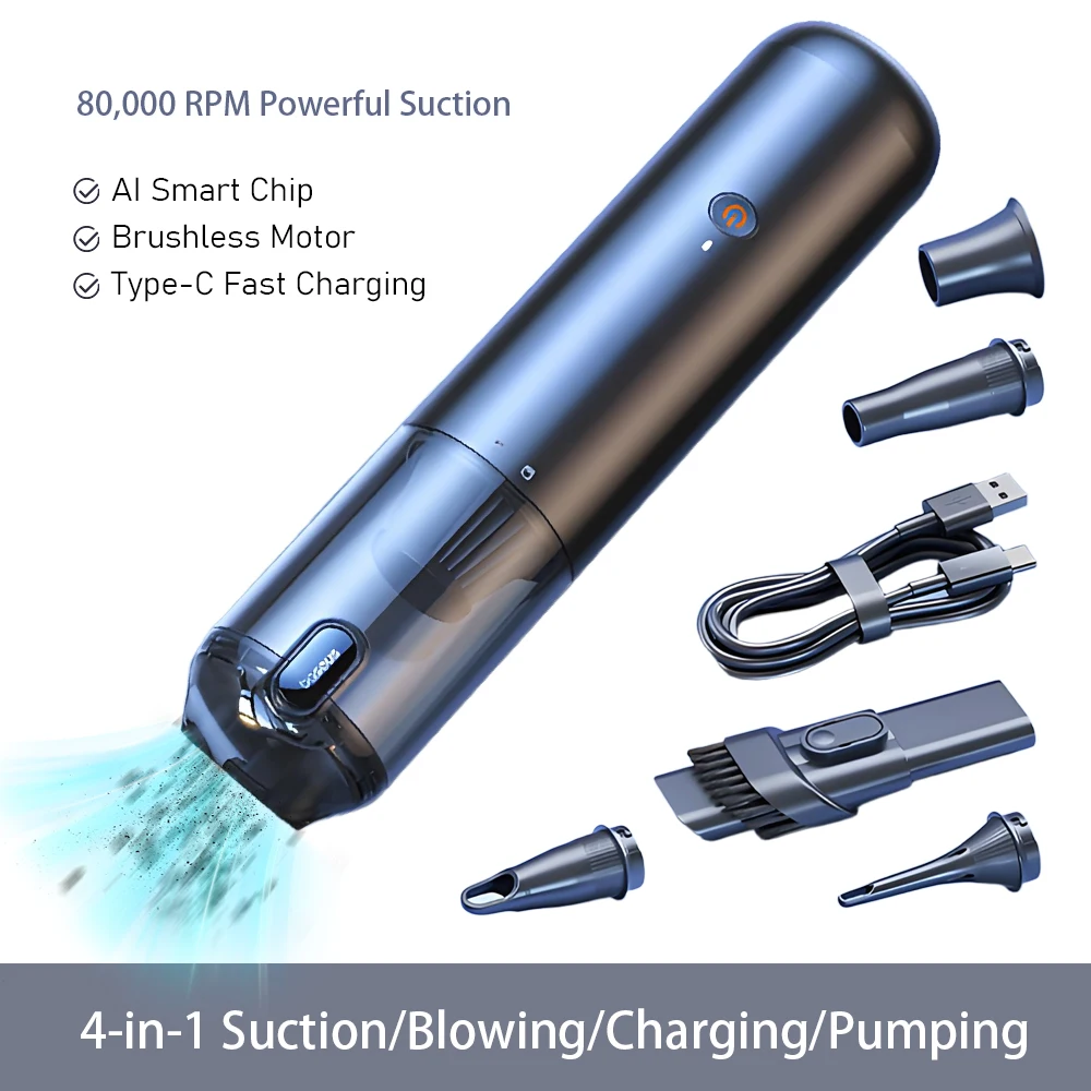 Aspirador de pó portátil 4 em 1 para carro sem fio Mini aspirador de pó portátil com forte sucção tipo recarregável