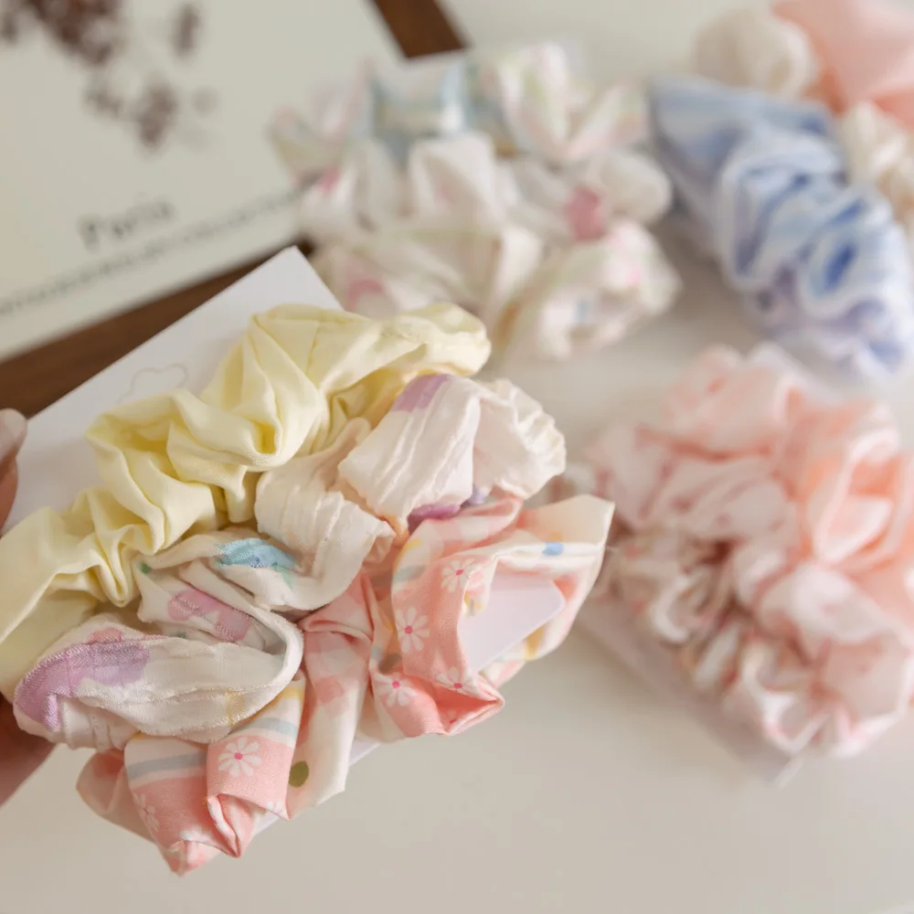 Gomas para el cabello para niña, 3 uds., lazos elásticos para el cabello de tela con diseño de lazo y flores, uso en primavera y verano