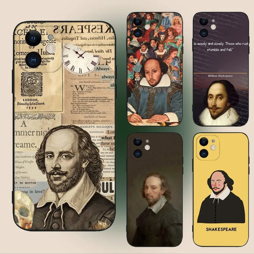 William Shakespeare Phone Case For iPhone 15,14,13,12,11,Plus,Pro Max,XS,X,XR,SE,Mini,8,7 Soft Silicone Black Cover