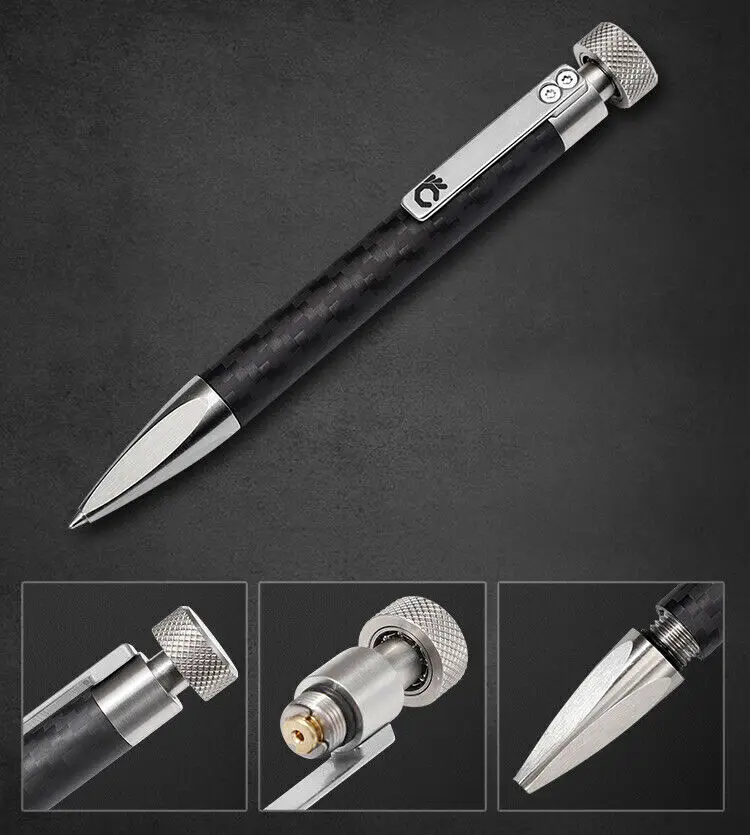 1PC Carbon Fiber Stainless Steel Bolt Ballpoint Pen Pocket WritIing Multi-functional Portable Tools Pen